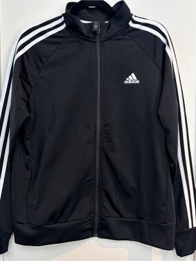 Adidas Black 3 Stripe Track Jacket Full Zip Athletic XL